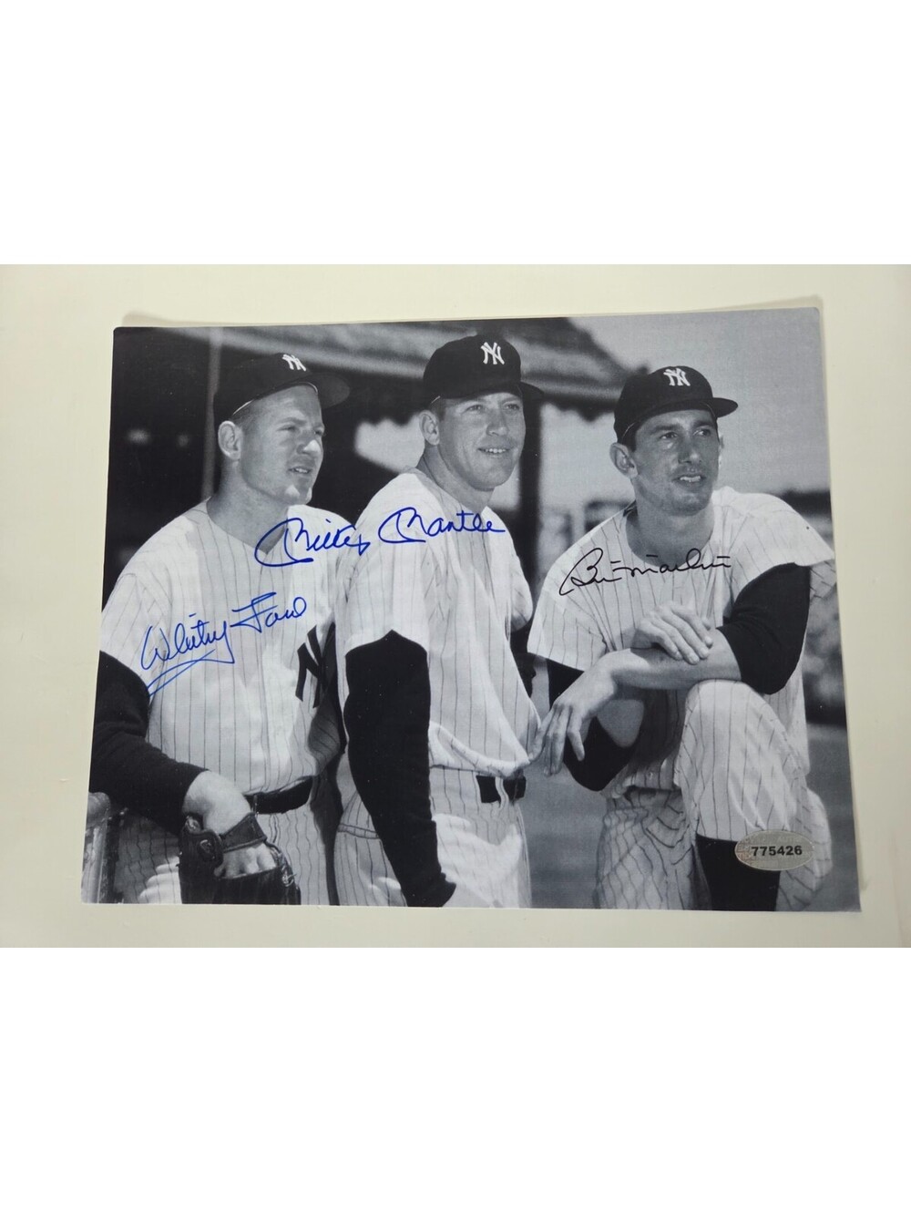 Mickey Mantle Whitey Ford Bill Dickey Signed Yankees Photo With Authentication